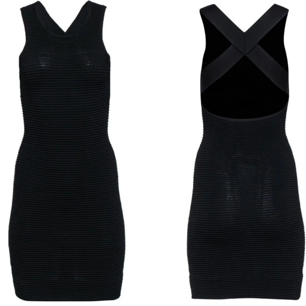 Jonathan Simkhai LBD Ribbed Bodycon Knee Length Dress Open Back Black Medium M